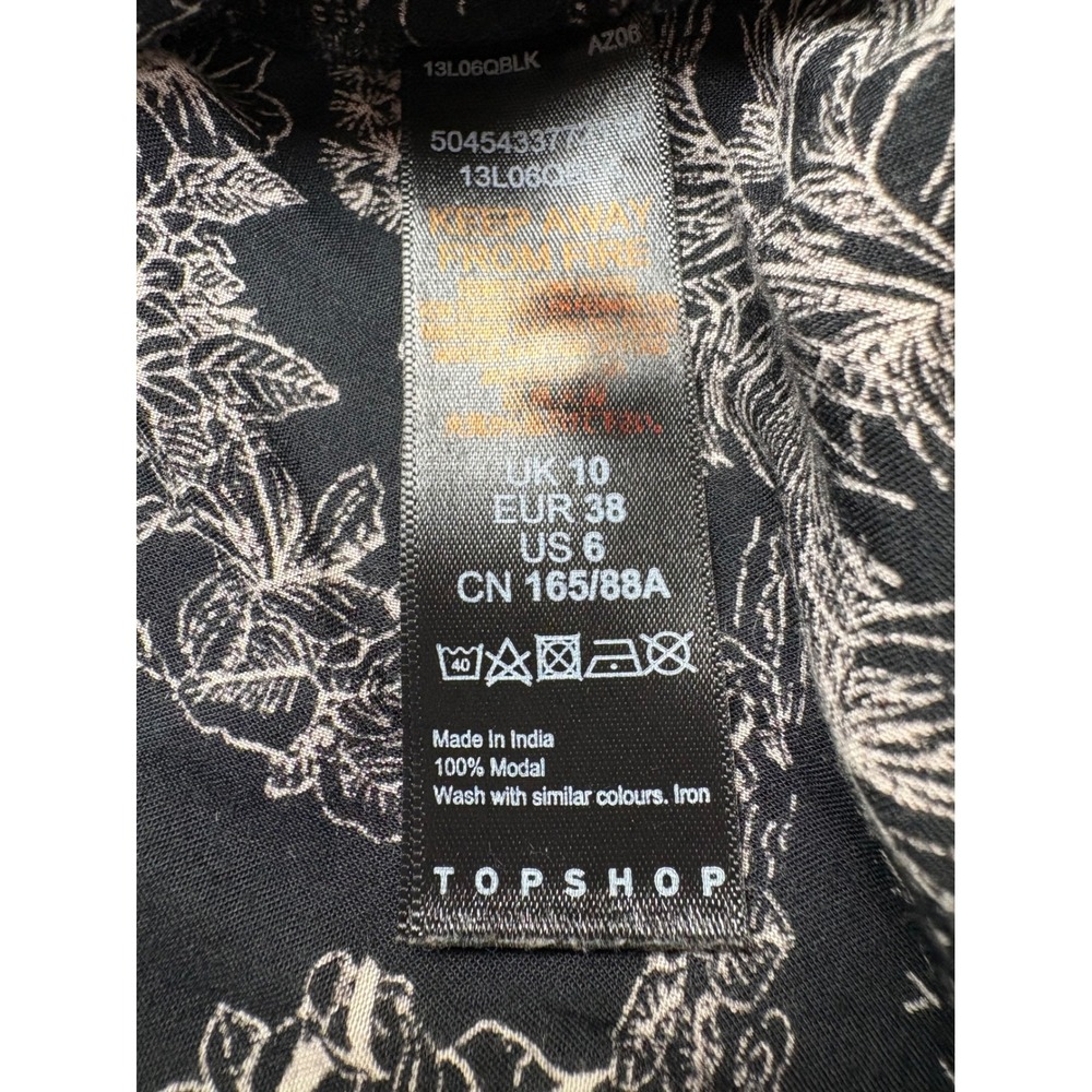 Topshop Tropical Jungle Toile Tie Front Shirt Black US 6 Modal - Picture 7 of 9